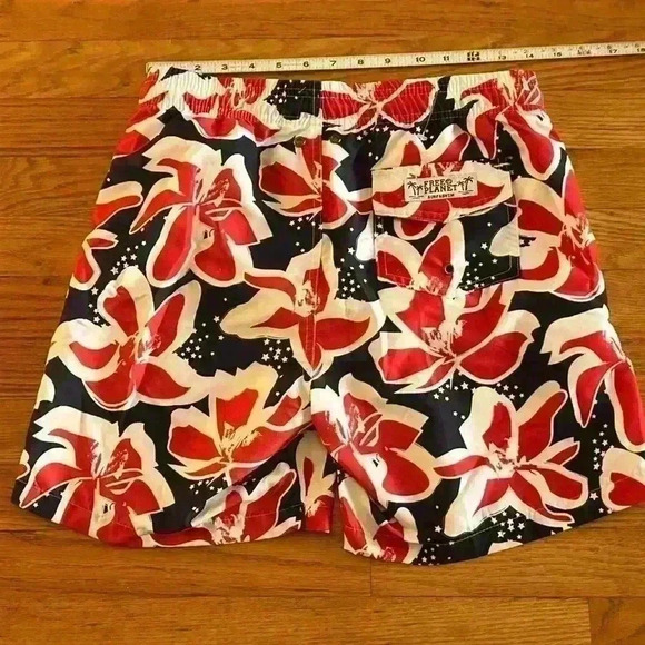 Free Planet Surf and Swim Men’s 2 piece swim trunks and top red white blue small - Picture 5 of 14